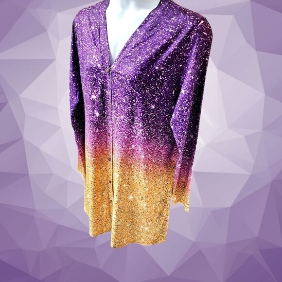 TRENDSI Women's Multi Color Plus Size Gradient Button-Up LongSleeve Cardigan 2X - Picture 3 of 14